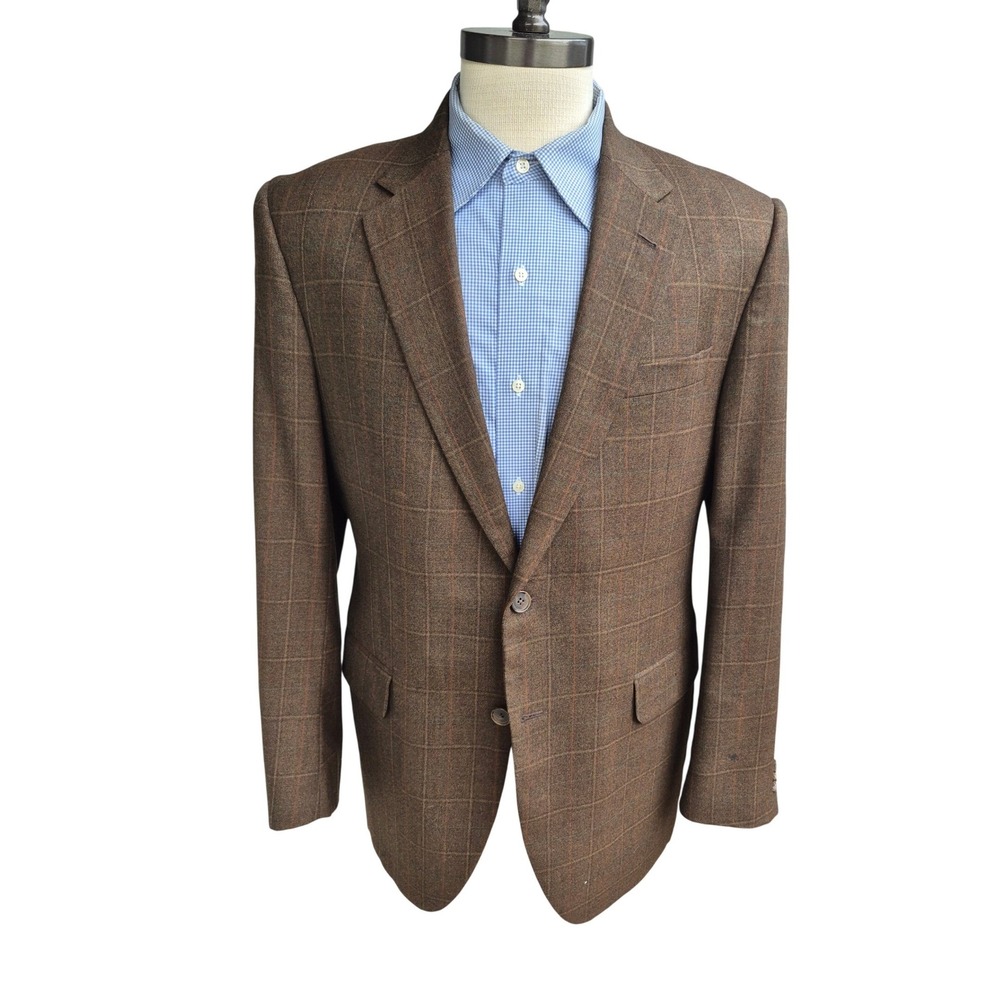 Coppley Capra & Cavelli Mens Wool Windowpane Sport Coat Blazer Olive Brown 42 R